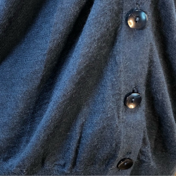 Loft Button Front Blue Cardigan Women's L Wool Blend Ruched Classic Feminine - Picture 12 of 12